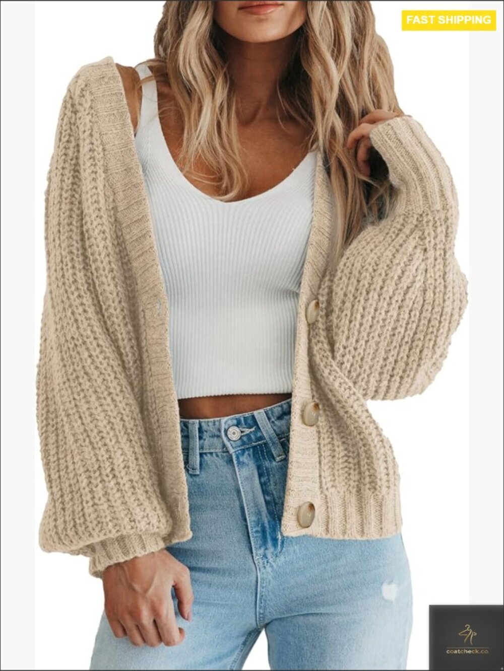 Chunky Knit Open Front Cardigan Long Sleeve Button Down Loose Cozy Oversized